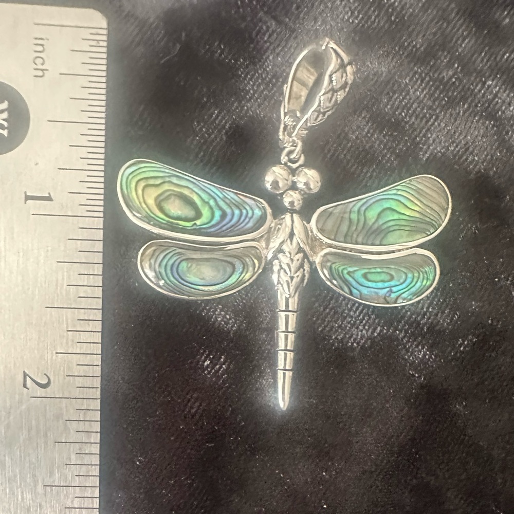 Dragonfly Abalone Pendant Necklace Sterling Silver